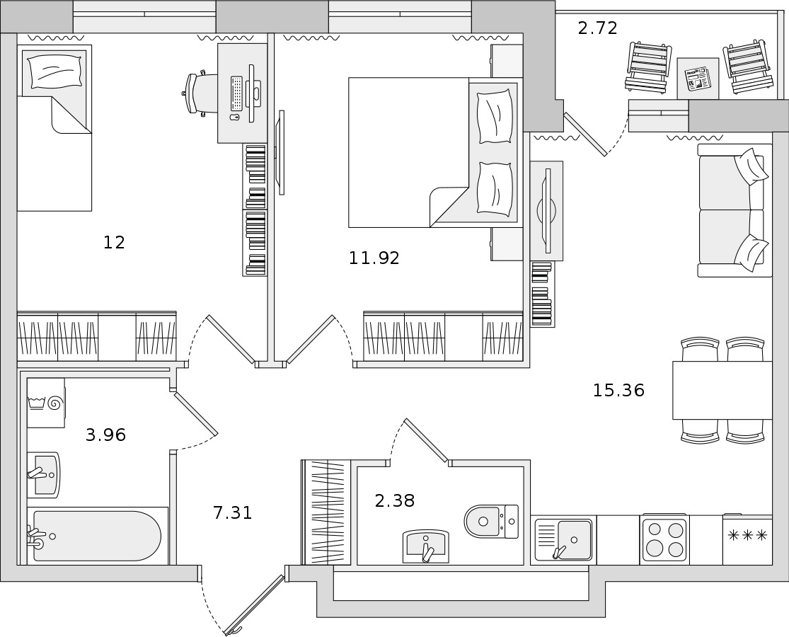 2-комнатная квартира 52.93 м², 19/19 эт., ЖК «Город Первых»